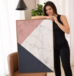 Quadro Decorativo Formas Geométricas de Mármore Azul e Rosé
