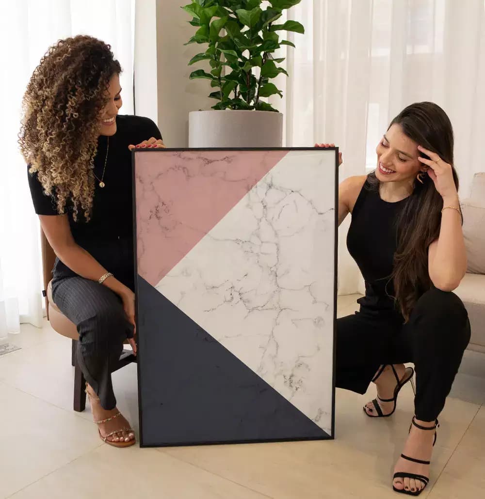 Quadro Decorativo Formas Geométricas de Mármore Azul e Rosé
