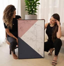 Quadro Decorativo Formas Geométricas de Mármore Azul e Rosé