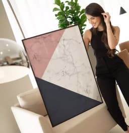 Quadro Decorativo Formas Geométricas de Mármore Azul e Rosé