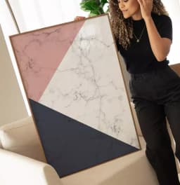 Quadro Decorativo Formas Geométricas de Mármore Azul e Rosé