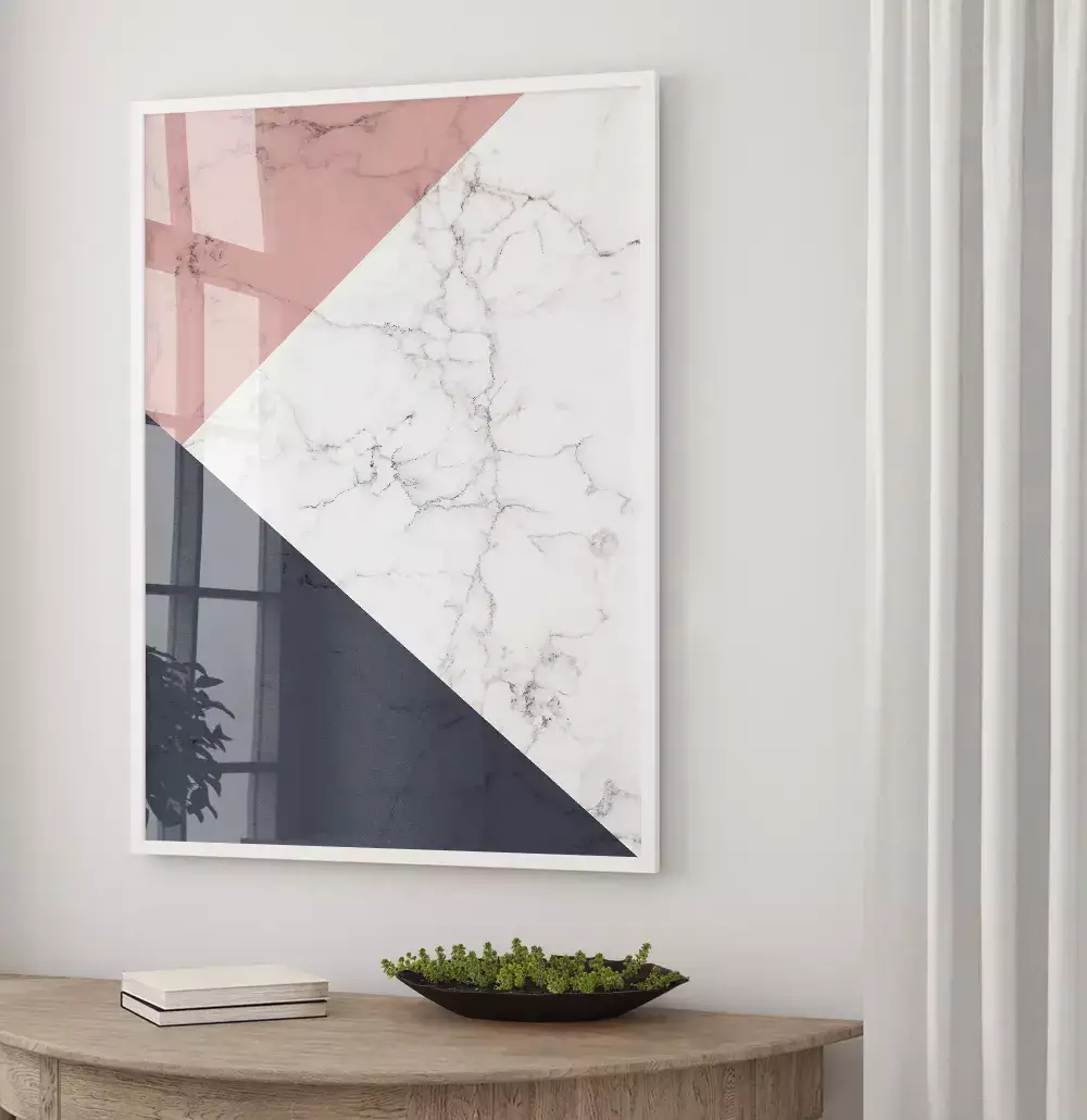 Quadro Decorativo Formas Geométricas de Mármore Azul e Rosé